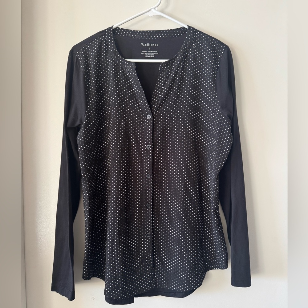Van Heusen Mixed Media Polka Dot Top